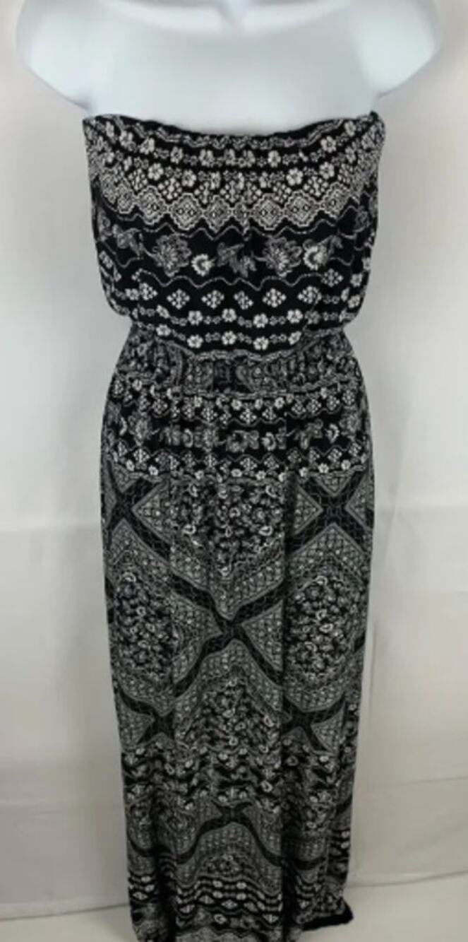 Trixxi Strapless Geometric Print Maxi Dress sz S